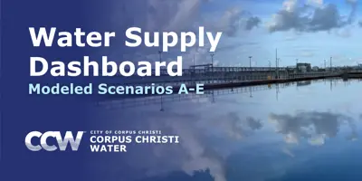 Water Supply Dash; Modeled Scenarios A through E; Corpus Christi Water Logo