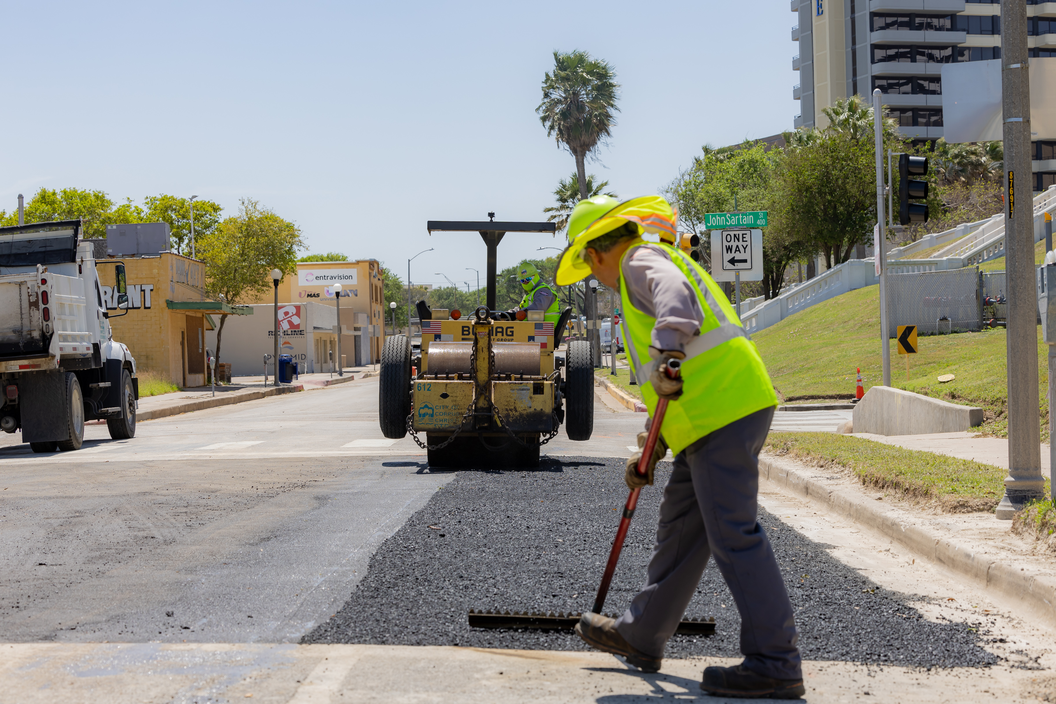 Man resurfacing street